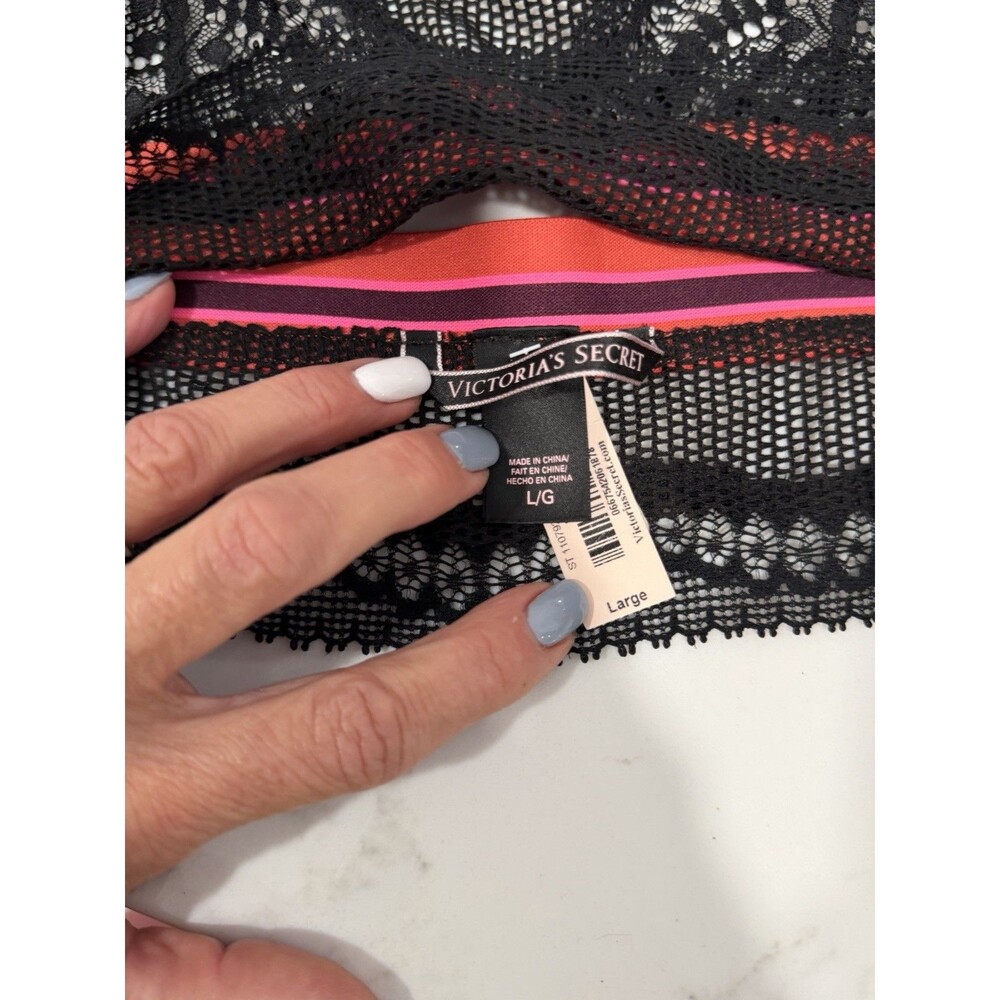 Victoria’s Secret Black High-Neck Bralette Pink & Red Band Lg NWT - Picture 5 of 5
